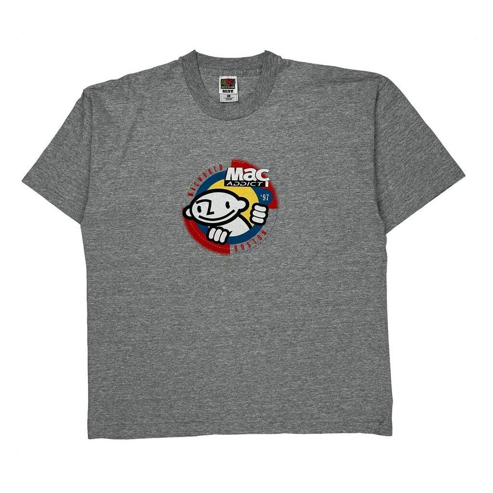 Single Stitch Fruit Of The Loom Graphic T-Shirt - XL Gray Cotton Blend