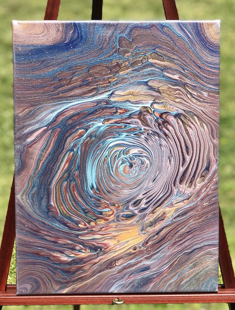 Abstract Art Acrylic Painting New Sealed 12x16 Paint Pour Sealed Canvas OOAK-image
