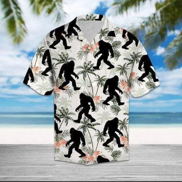 Bigfoot Coconut Tree Tropical Trendy Hawaiian Shirts