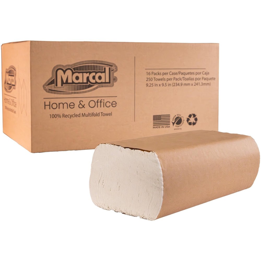 Marcal® Multifold Paper Towels (H3250W), 9.25” x 9.5” sheets, White, (250 She...