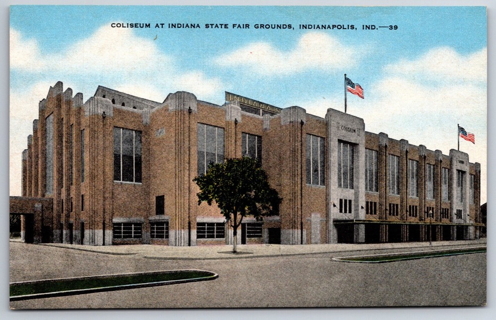 Indianapolis Indiana~Coliseum Bldg @ State Fair Grounds~Vintage Linen Postcard