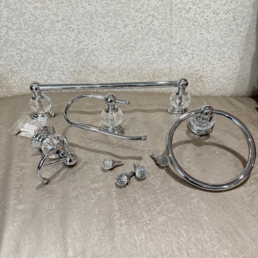 Wolibeer 4-Piece Polished Chrome Crystal Bathroom Hardware Set