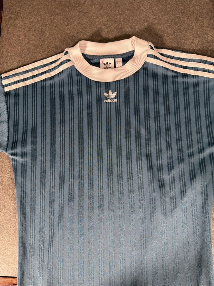 Adidas Originals Men’s XS Blue Striped 3-Stripe T-Shirt Trefoil Logo SS