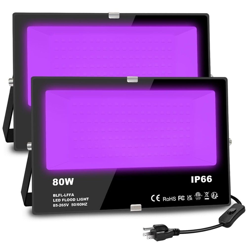 Black Light 80W Blacklight Flood Light Outdoor for Glow Party, Halloween Deco...