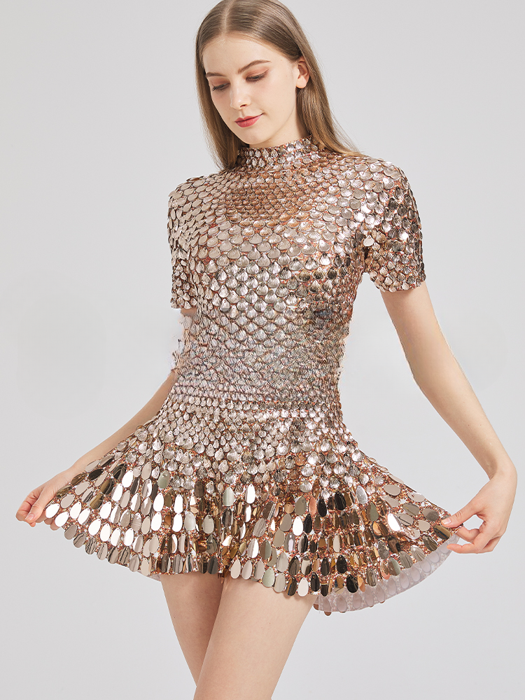 Sexy Black Shell Sequins Mini Dress Nightclub Dance Bodysuit Birthday Red Dresse