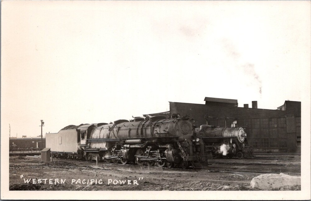 RPPC Western Pacific Power Steam Locomotives Train Railroad Postcard