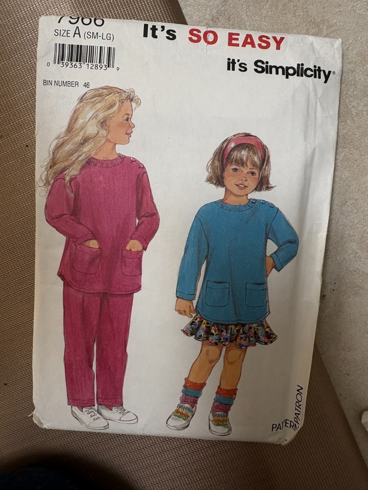 Simplicity 7900 Pattern:  Girls Knit Pants/Top/Skirt, Child size S-L  UNCUT