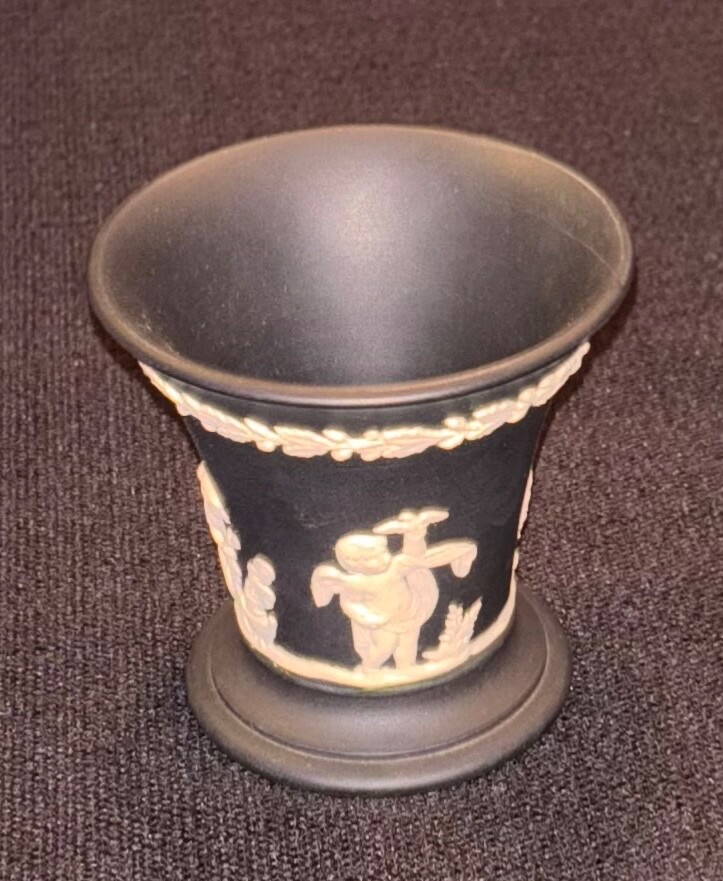 Wedgwood Black Basalt Jasperware Vase Cup Tumbler Cigarette Holder England