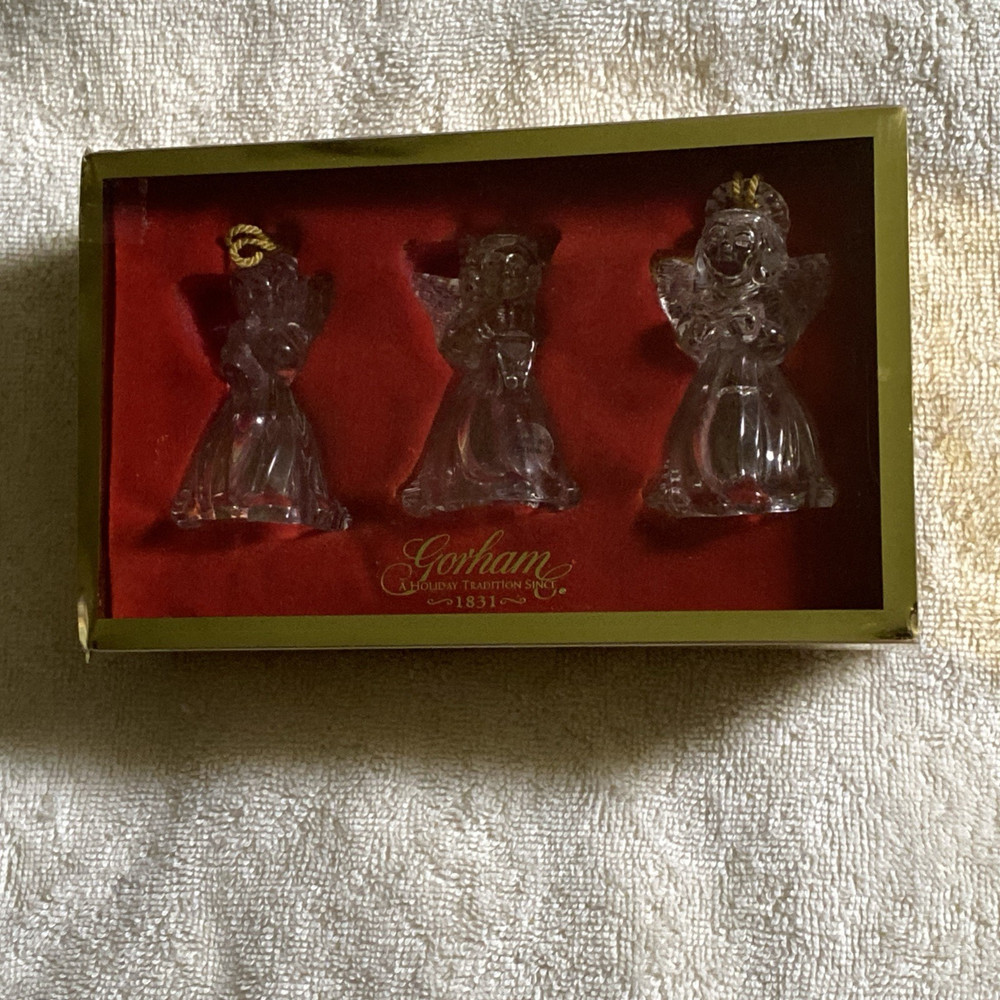 Gorham Lead Crystal Angels in Gift Box Gold Cord w/Tassel NEW 3