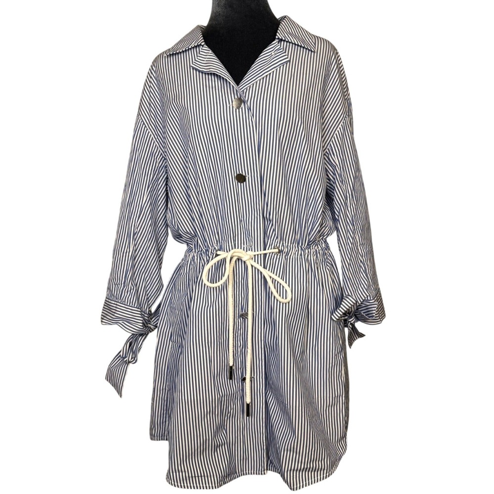 Lafayette 148 New York Oversized Striped 100% Cotton Shirt Dress Medium