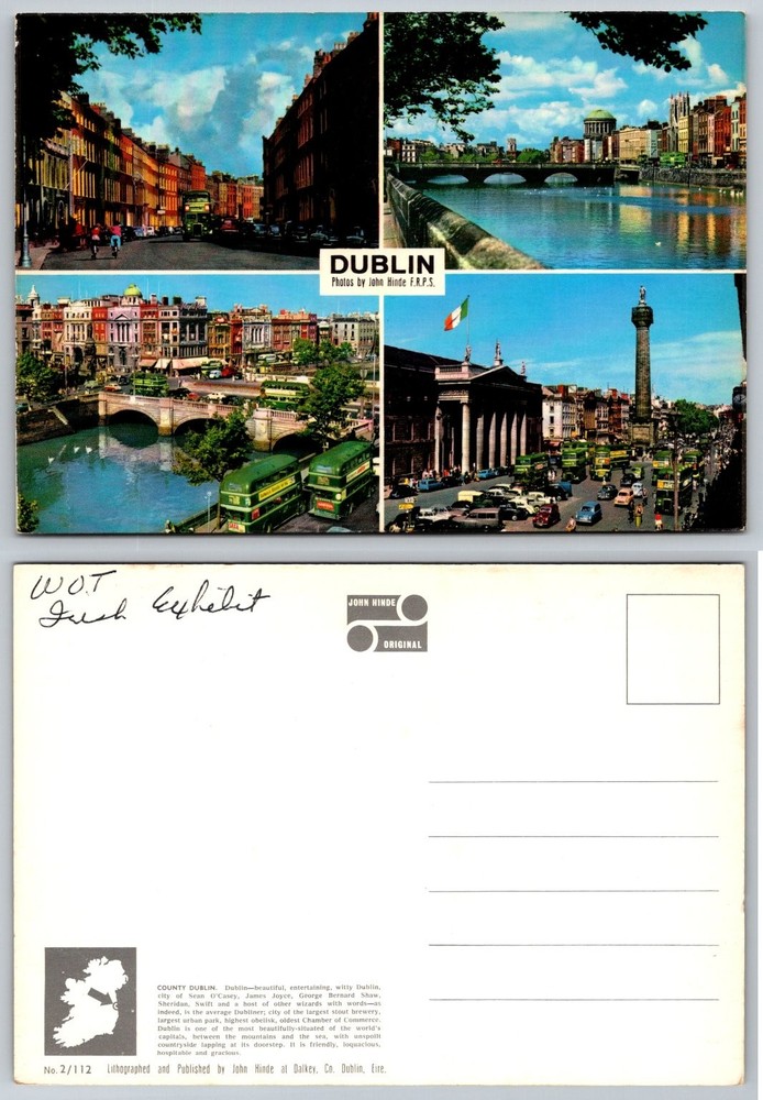 Vintage DUBLIN Ireland John Hinde Postcard Nelson's Pillar O'Connell Street