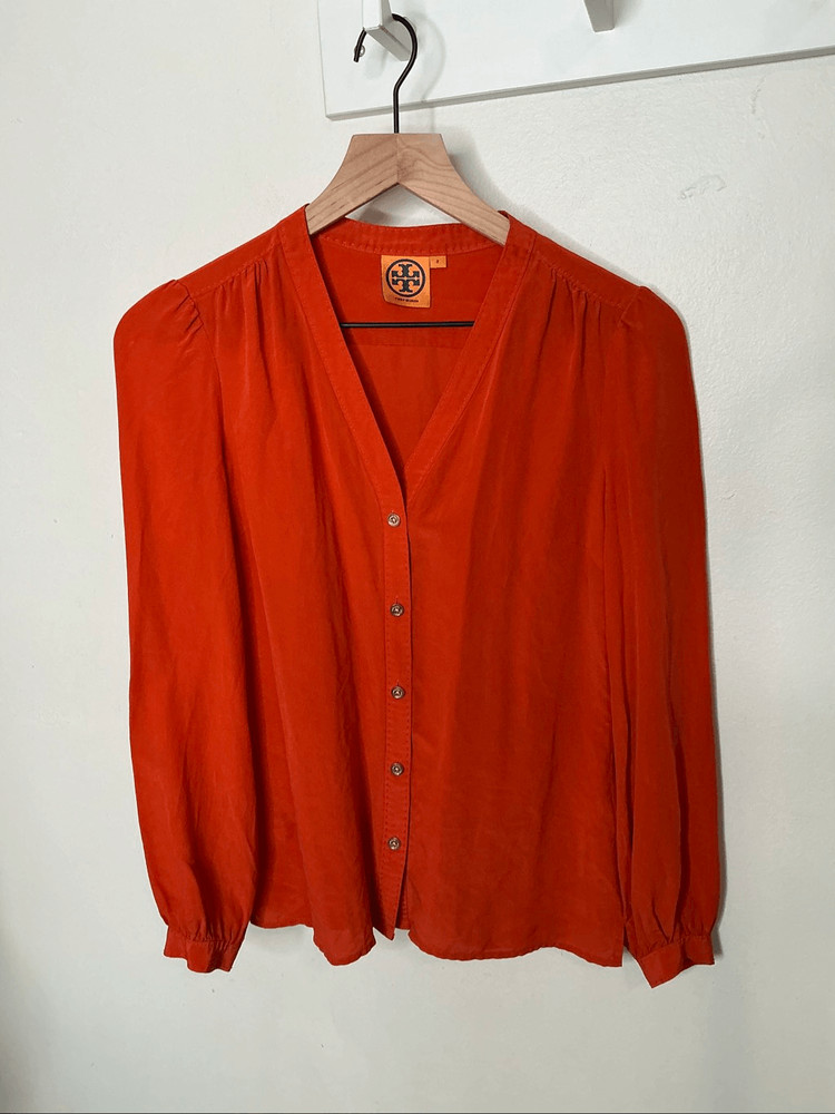 Tory Burch Silk Button Down Blouse | Orange in 2