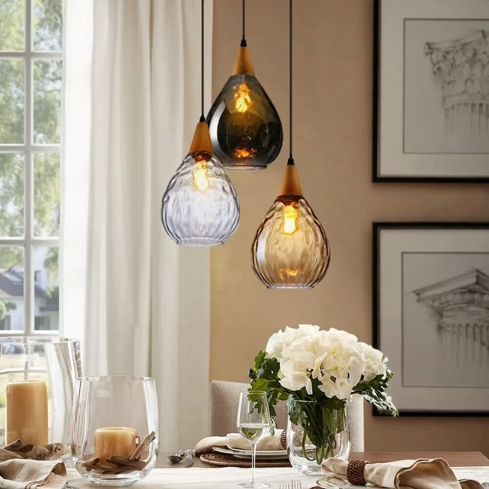 Unique 3-Color Globes Chandelier Glass Pendant Light Adjustable Ceiling Fixtures