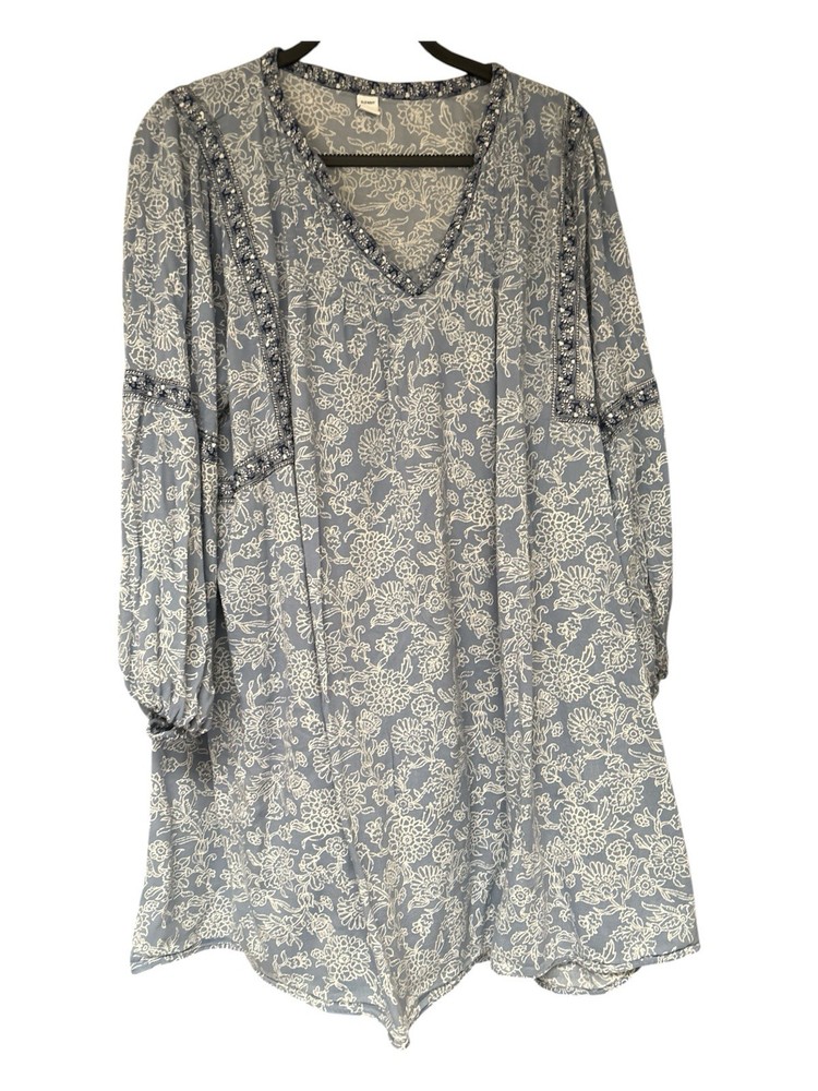 Old Navy Long Sleeve Tunic/Dress Poet Top Blue Boho Peasant India  Women XL