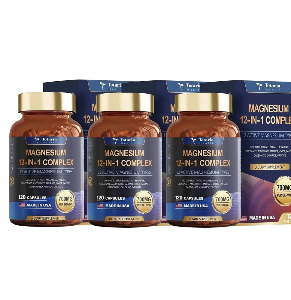 Magnesium 12 in 1 Complex 700mg - Glycinate Citrate Malate Taurate - 3 Bottles