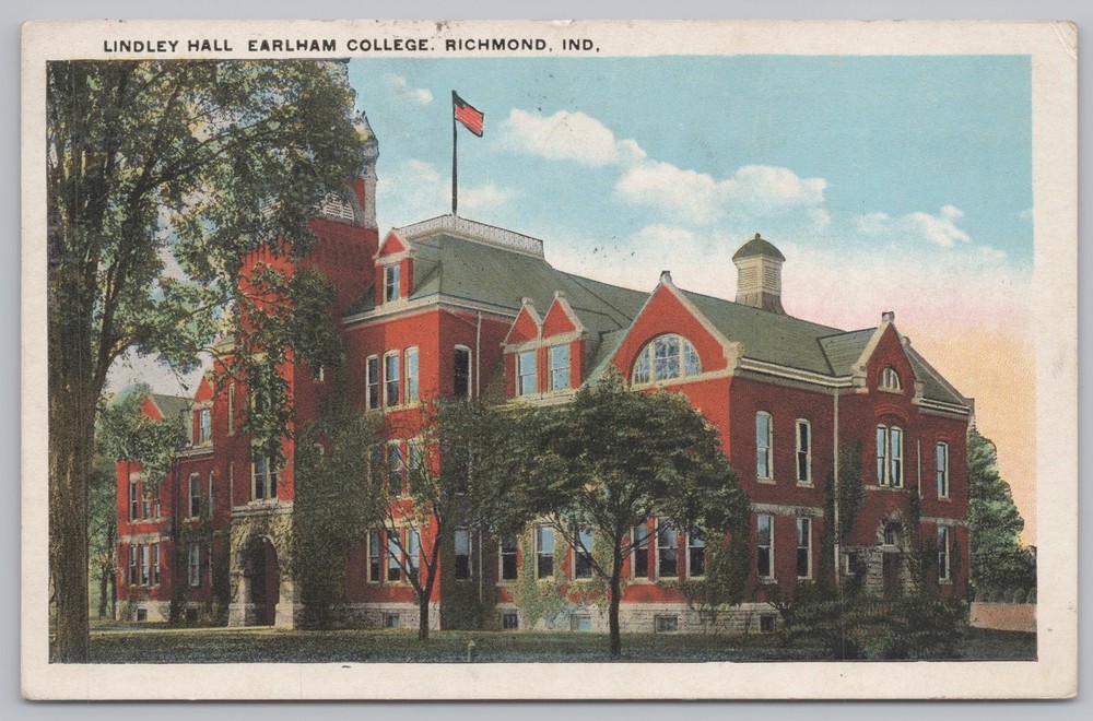 Richmond Indiana~Earlham College~Lindley Hall~Vintage Postcard