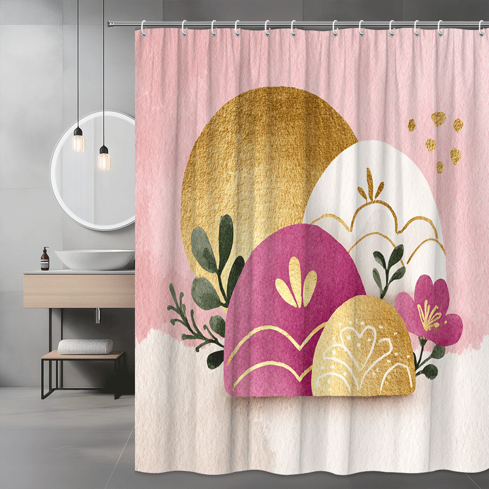 Pink Gold Floral Abstract Shower Curtain Boho Modern Art