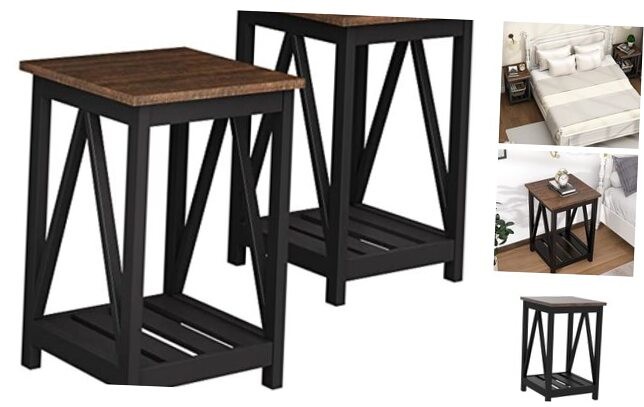 Rustic Farmhouse End Table with Storage Shelf - Vintage Style Side Table