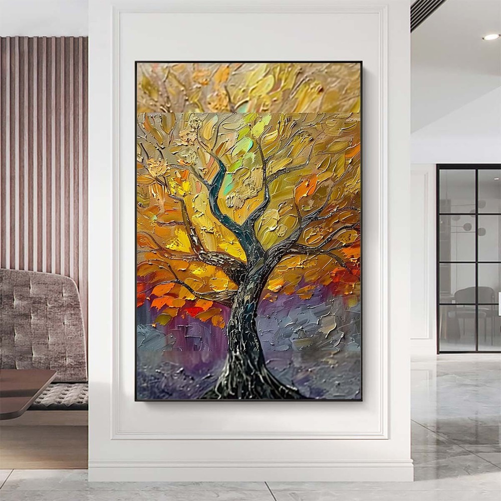 Golden Flowers Tree Luck Tree Oil Hand Painting Painting 3D Hand-Painted Purple