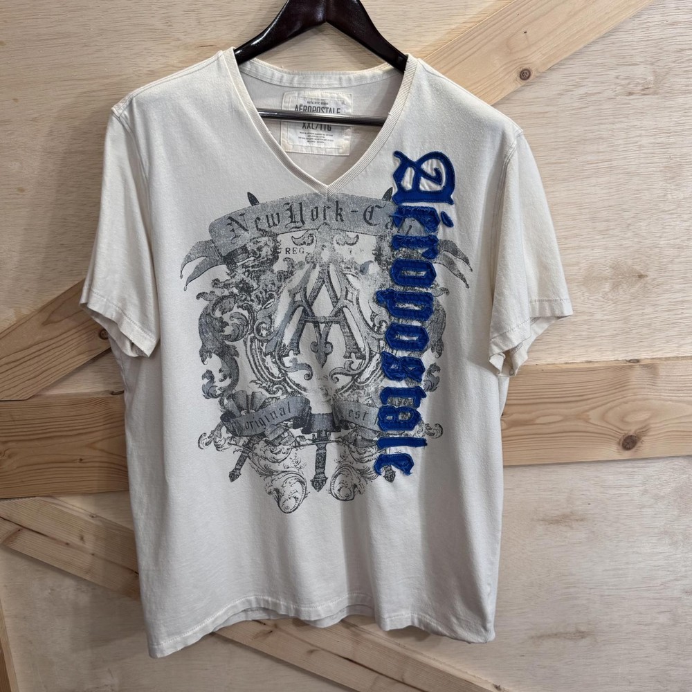 Aeropostale Y2K Single Stitch Shirt Mens XXL V-Neck 2000s Skater