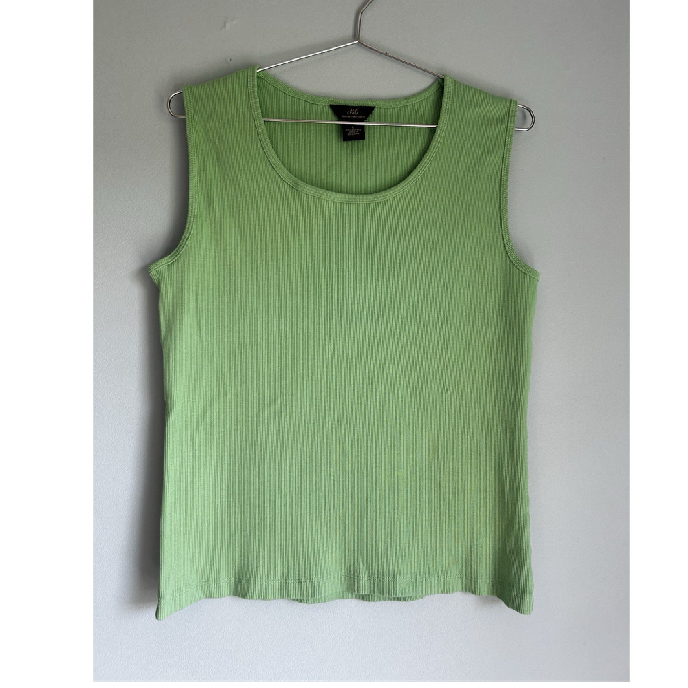 346 Brooks Brothers Green Knit 100% Cotton Scoop Neck Tank Top Women's L Reg Fit