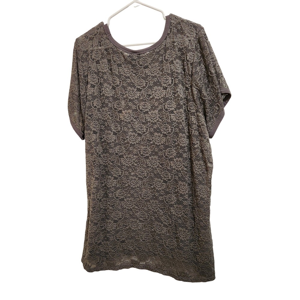 Torrid Gray Short Sleeve Sheer Lace Crew Neck Tee Crewneck Boho T-Shirt Size 4X