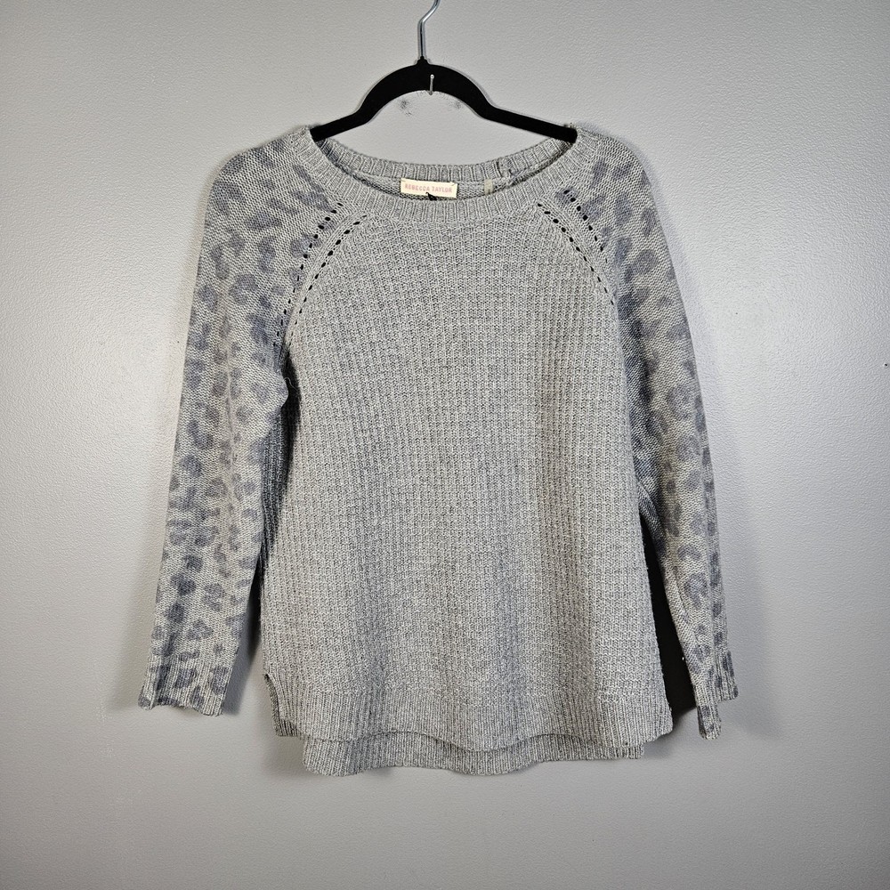 Rebecca Taylor Womens Wool Cashmere Animal Print Sweater Gray Small Pullover