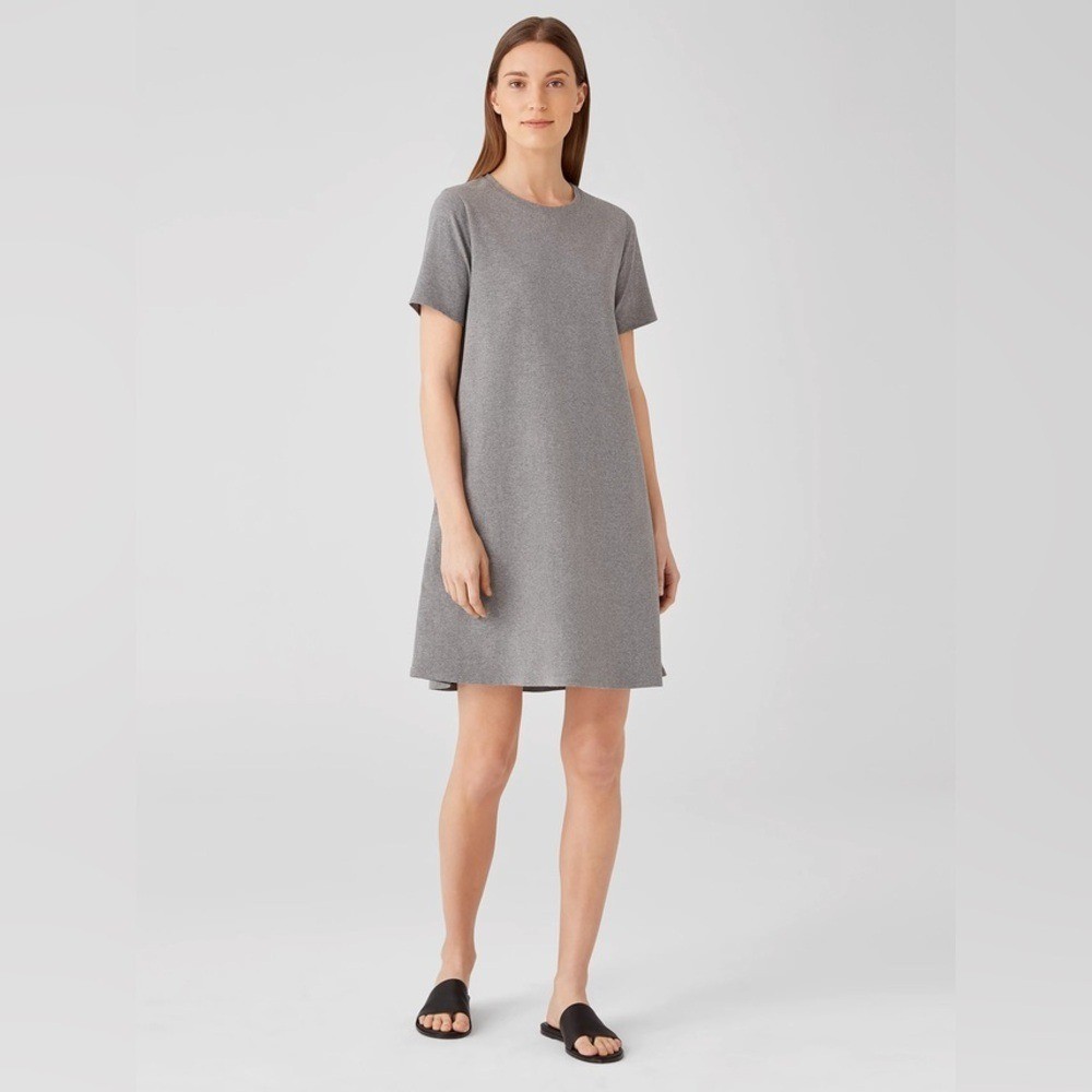 Eileen Fisher Black Short Sleeve T-Shirt Dress Size Medium Dark Gray Cotton