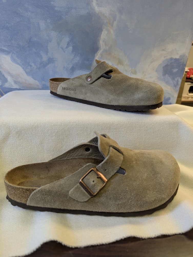Birkenstock Boston Soft Footbed Suede Leather Clog Men's US 10, Taupe