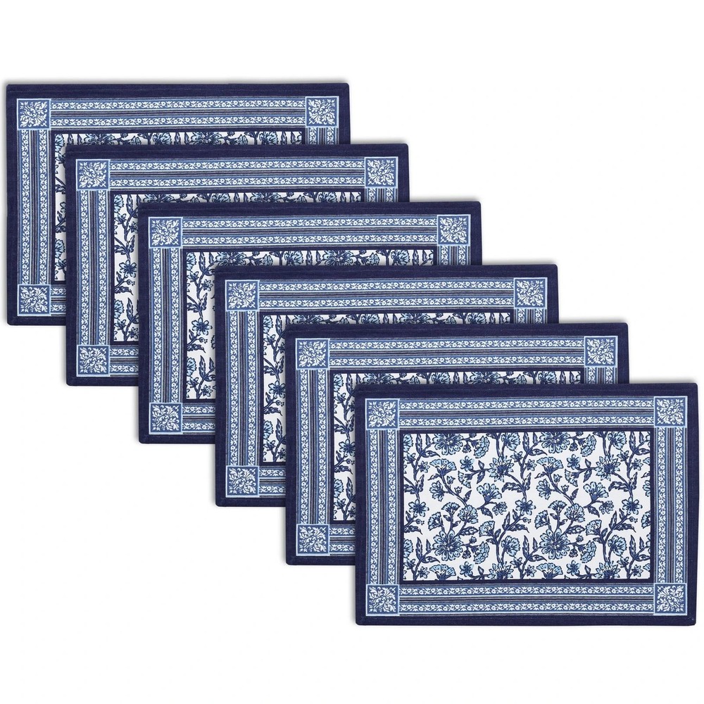 Dining Table Mats Set of 6 | Indigo-02 Block Printed Cotton Canvas Placemat - 18
