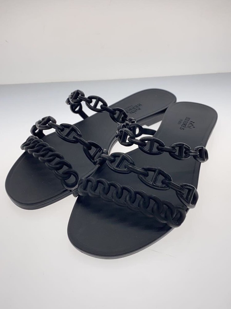 Authentic HERMES Chaine d'Ancre Black Rubber Slip-On Sandals EU 35 Pre-Owned