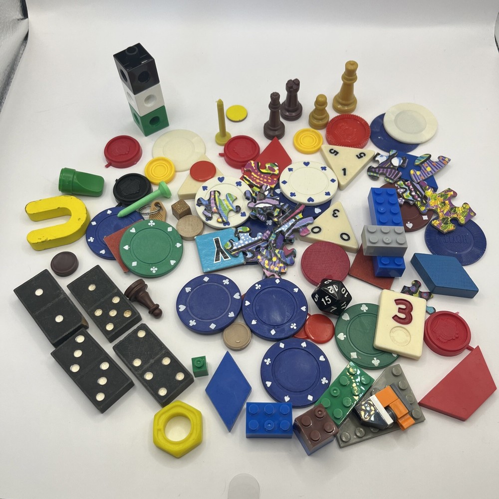 Vintage Game Piece Mixed Lot Chess Lego Puzzle Poker 8 ounces
