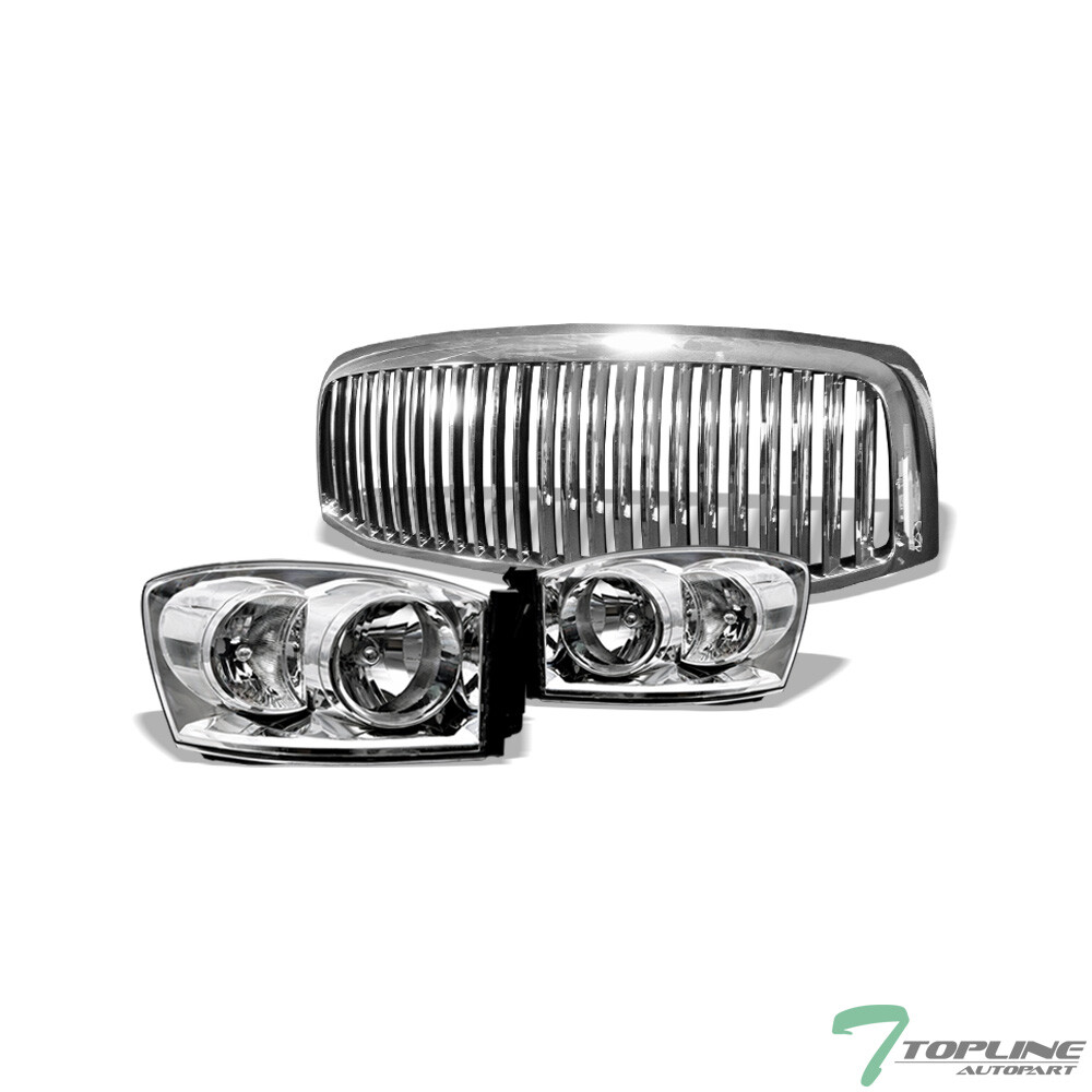 Topline For 2006-2009 Dodge Ram Chrome Headlight Signal nb+Vertical Front Grille