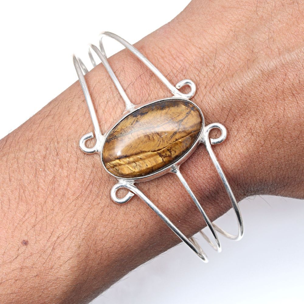 Tiger's Eye Adjustable Handmade Gemstone Cuff Bracelet 7 Inch