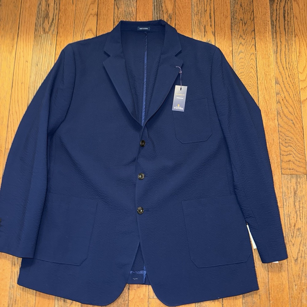 Stafford Men’s 50 Textured Navy 3 Button Classic Fit Sport Coat Blazer NEW