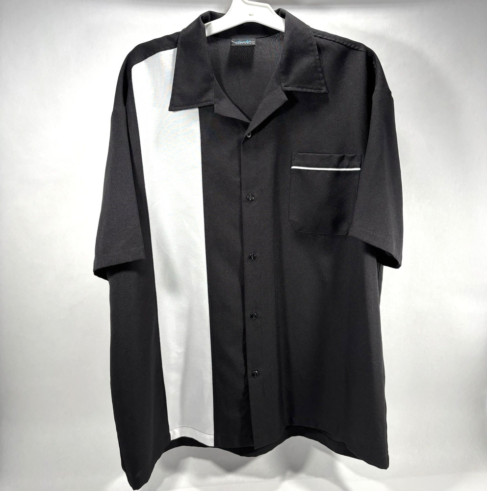 Steady Customs White Striped Rockabilly Bowling Button Up Shirt Men's Size 3XL