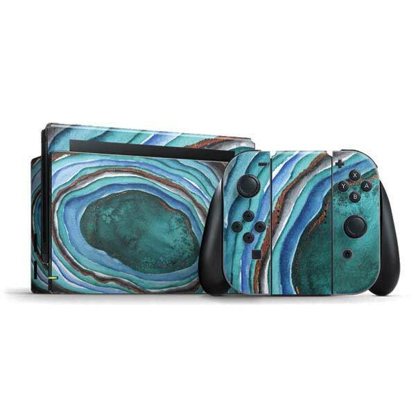 Geode Nintendo Switch Bundle Skin - Turquoise Watercolor Geode