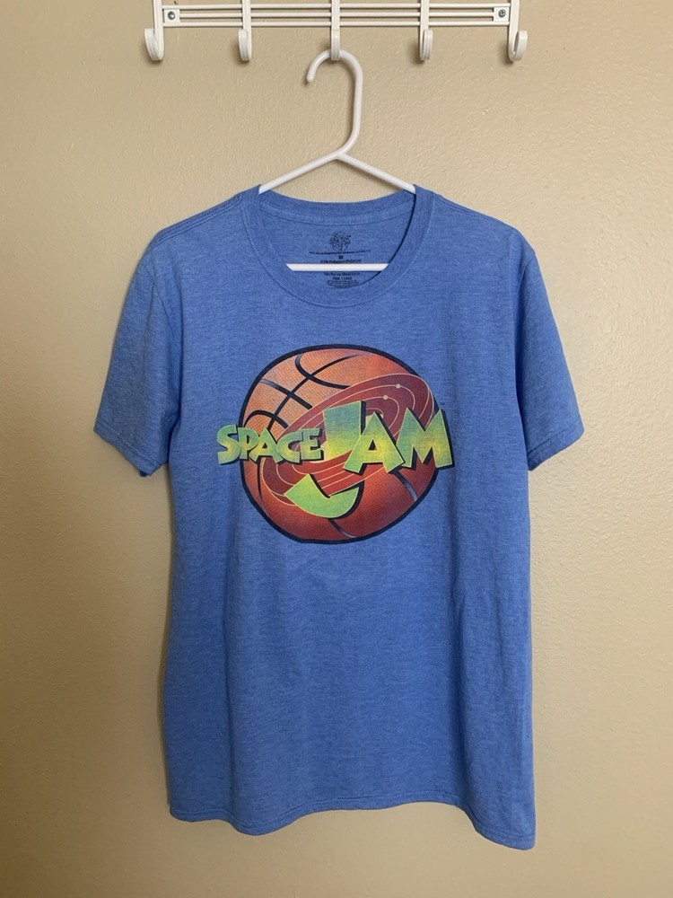 Men's Space Jam Movie Tee Blue Polyester Cotton Medium Good Used Condition