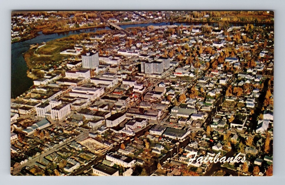 Fairbanks AK-Alaska, Aerial Of Town Area, Antique, Vintage Souvenir Postcard