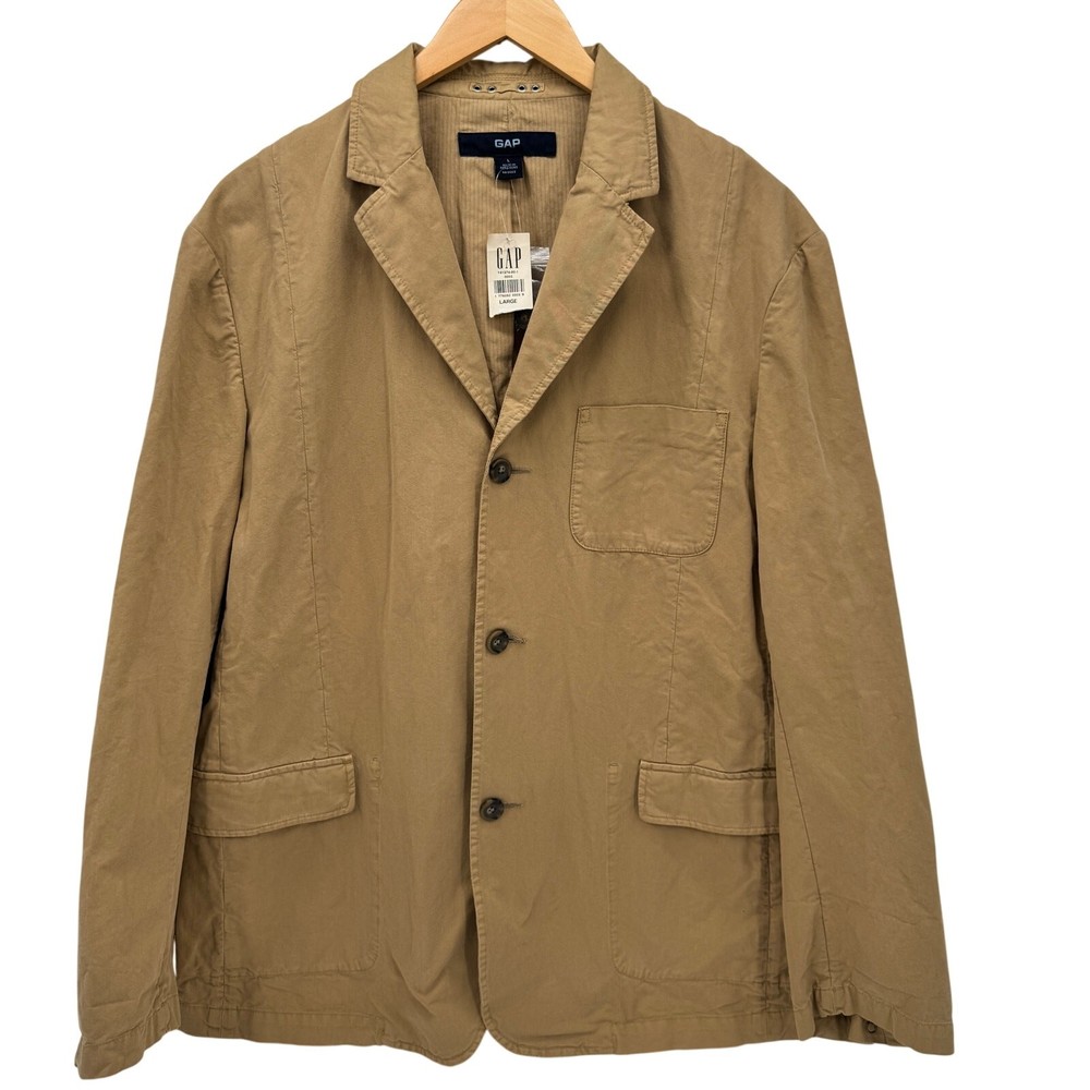 Gap Blazer Mens Large Khaki Tan Unstructured Coastal Cotton Vintage NEW NOS