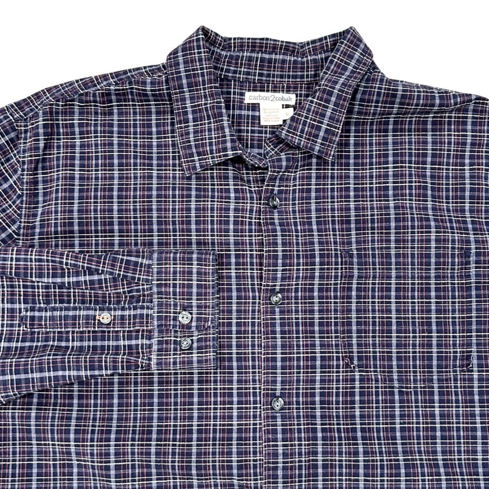 Carbon 2 Cobalt Men's Large Red Green Blue Plaid Long Sleeve Button Front Shirt