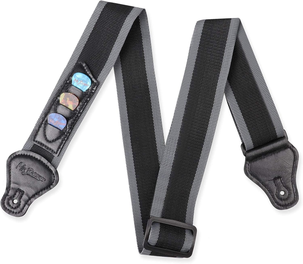 Guitar Strap 36.6In - 65In with 3 Pick Holders for Electric Acoustic Guitar, Nyl