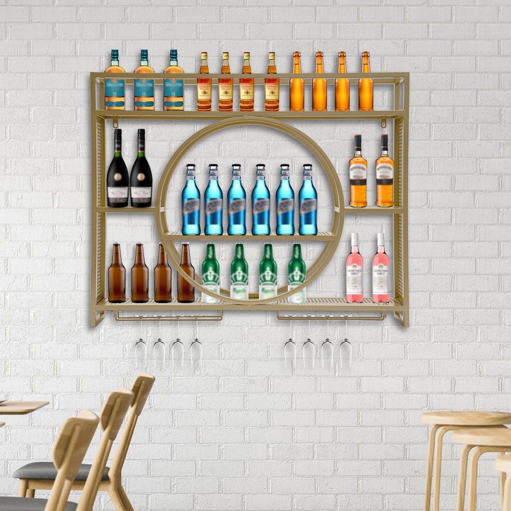 Gold Wall Mounted Hanging Metal Wine Rack Cabinet&Bottle Shelf 100*15*80cm New