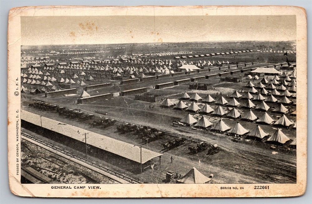 Military General Camp View Birdseye Compound Tents Vehicles Sheds Postcard L25