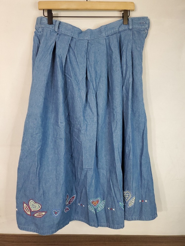Vintage Napa Valley Petite Jean Skirt Medium Embroidered Flowers Denim ☆READ