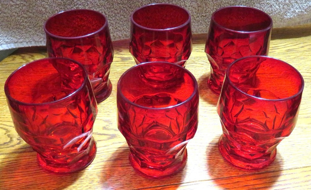 6 Vintage Viking Ruby Red Honeycomb Water Goblets