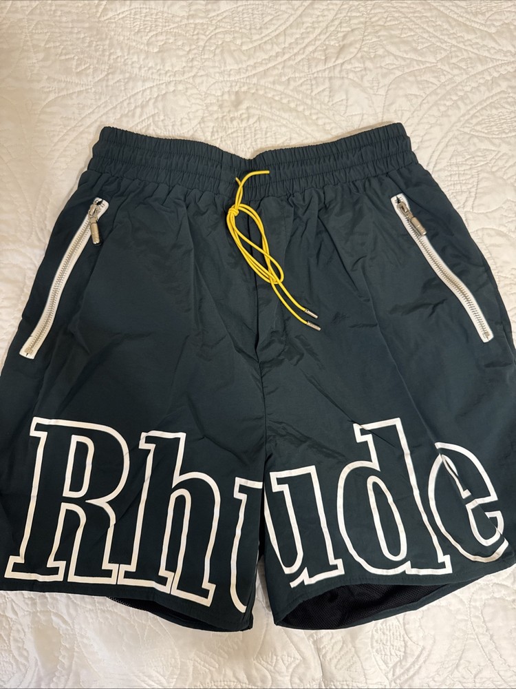 Rhude Green Logo Embroidered Casual Shorts