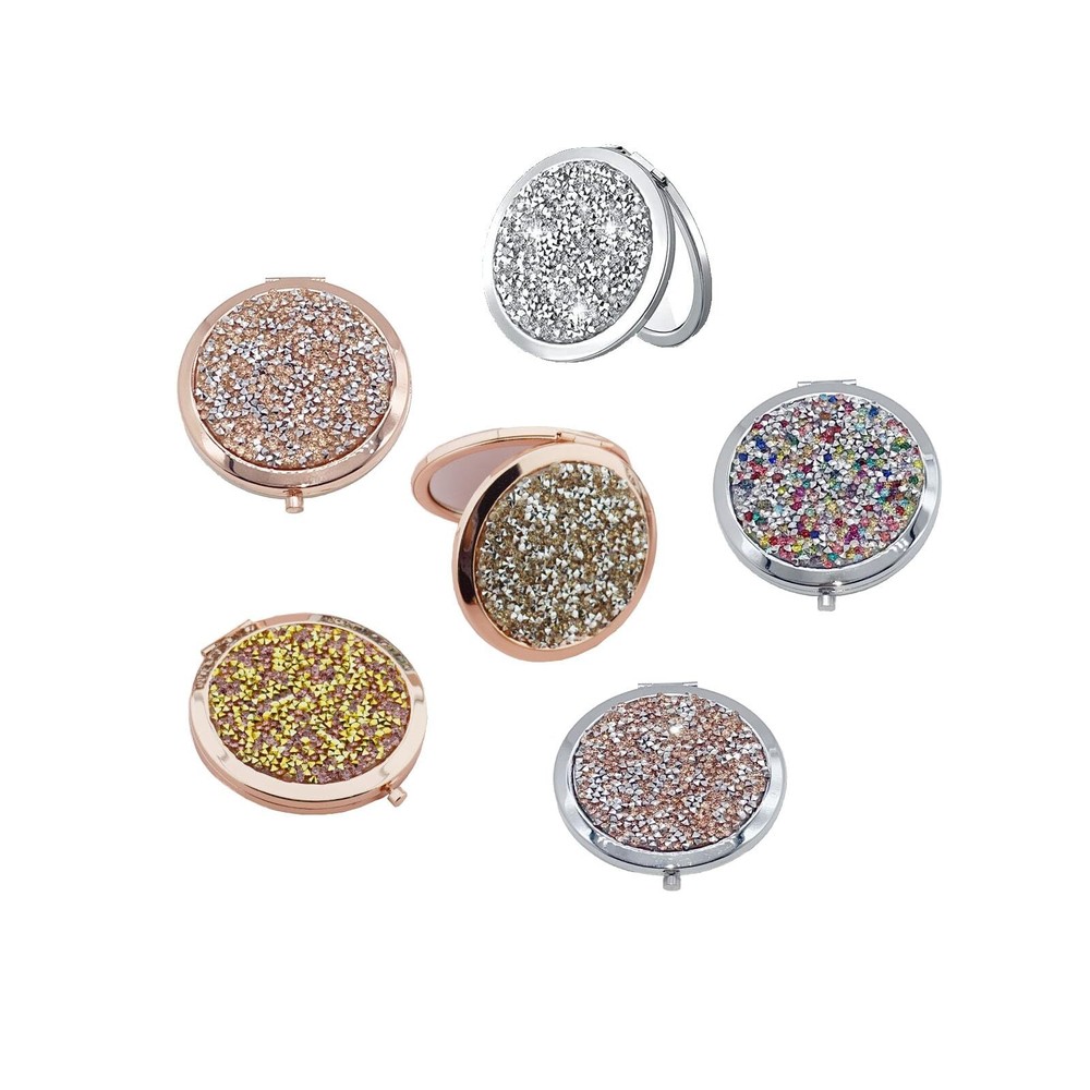 6 PCS Rhinestone Double-Sided Mirror Portable Small Mirror Folding Pocket Mak...