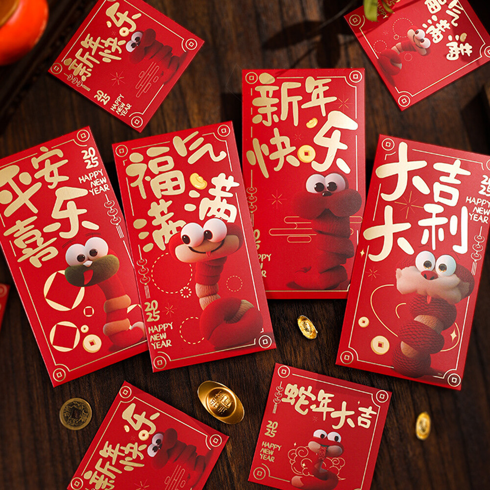 Pack Of 6/10 Year Of The Snake New Year Red Envelope Cartoon Snake Print