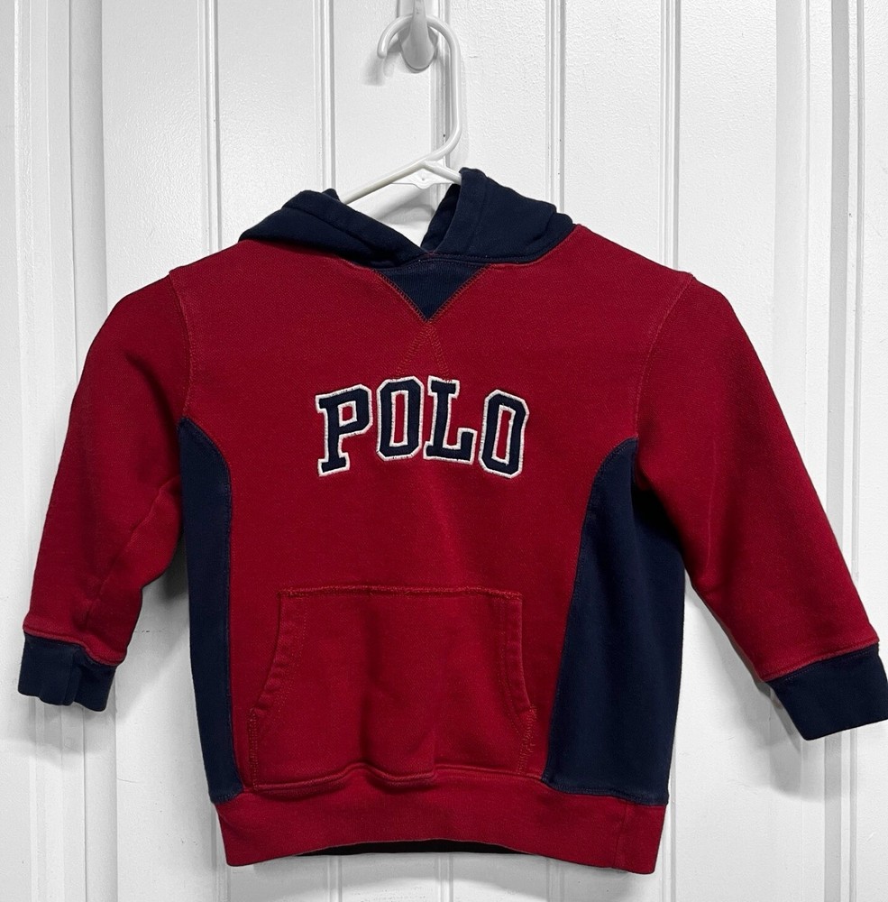 Toddler Boy Polo Ralph Lauren Hoodie Size 4T. Dark Red And Navy Blue Polo Hoodie